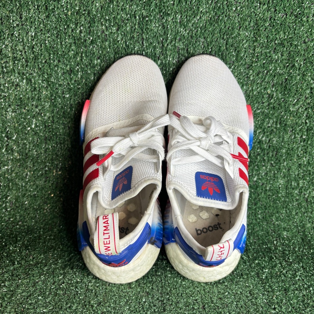 Adidas NMD R1 Firecracker Mesh Boost Running Shoes White Red Blue Youth Size 4.5 - Picture 5 of 9